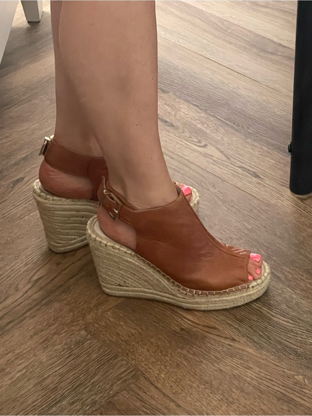 Kenneth Cole Tan Leather Espadrille Wedge Sandals